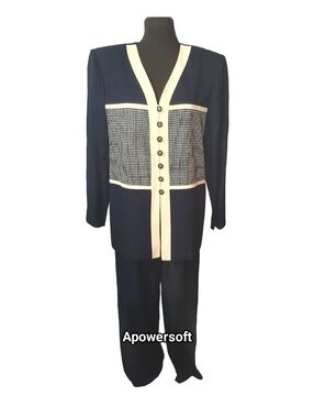 Vintage Perceptions Pantsuit — Butter Yellow & Navy Check